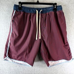 Fair Harbor Board Shorts Men's Large Red Geometric Lined‎ Drawstring Performance